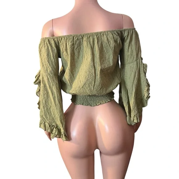 398/Green Off-Shoulder Women's Top - Picture 3 of 3